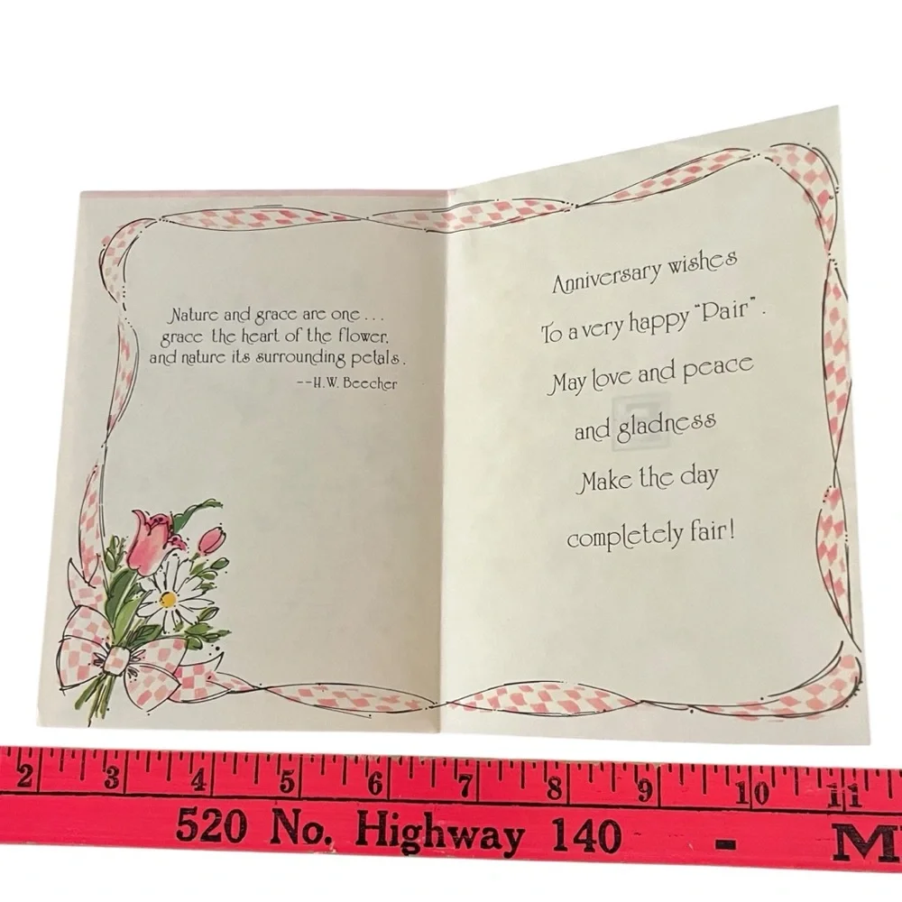 Unused Vintage Greeting Card Anniversary Wishes Pink Floral Basket Ephemera
